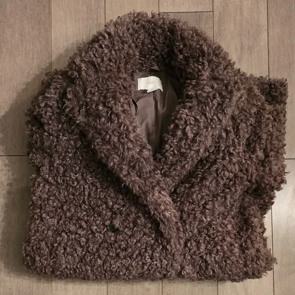 H&M Pile Coat XS - Dark Taupe - Picture 6 of 13